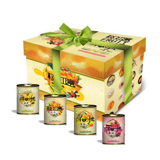 【限乌市地址！】桃如意鲜果时光礼盒 包含菠萝黄桃杨梅蜜橘四种口味（425g*12罐/件，内含四种口味） 商品图1