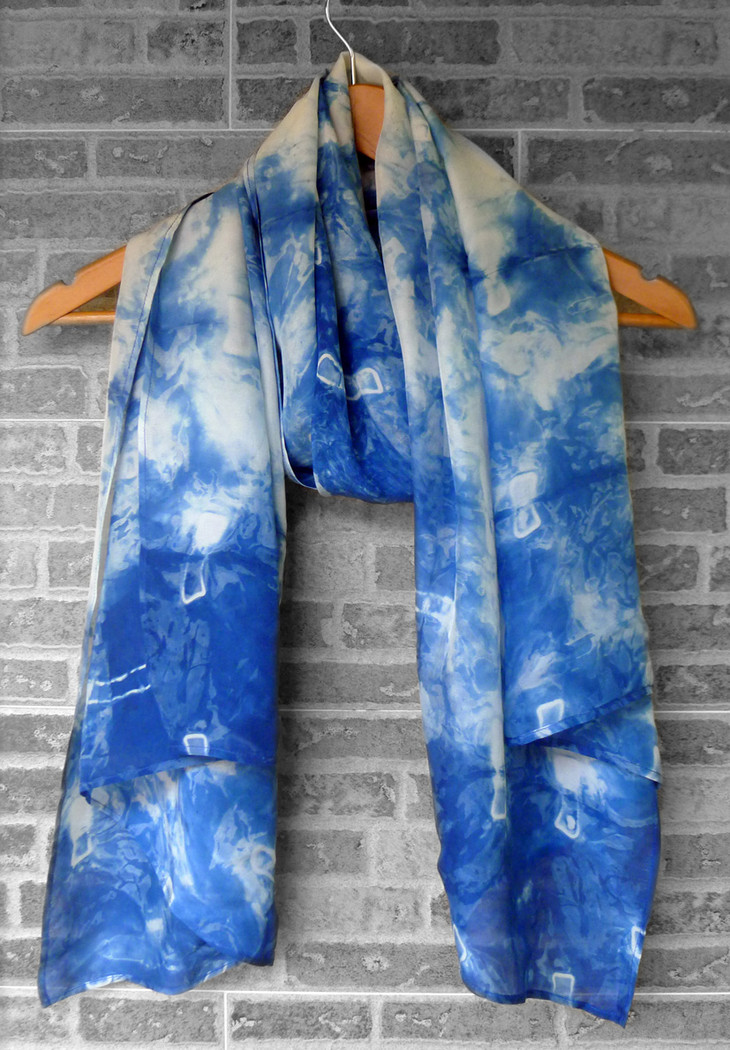 蝴蝶纹蓝染扎染真丝围巾定制善本源