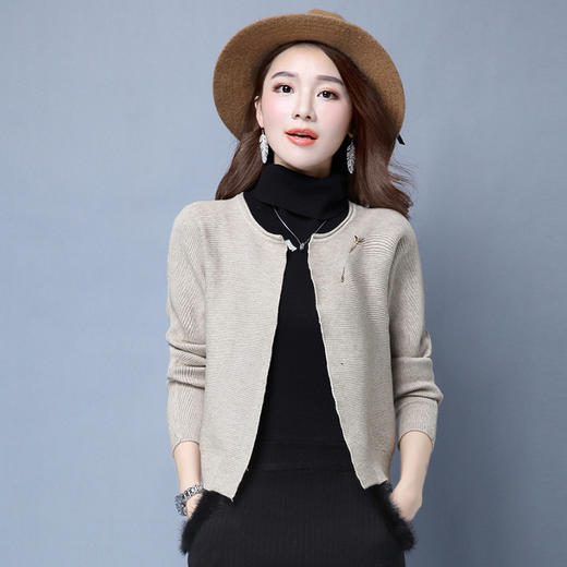 【服饰鞋包】春秋新款女士百搭针织开衫 时尚韩版短款外穿针织外套上衣 商品图0