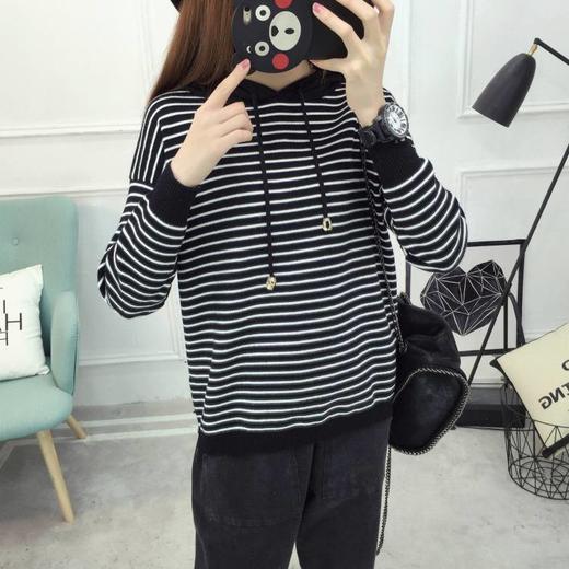 【服饰鞋包】春秋装新款女装短款套头学生毛衣女士条纹连帽针织小外套 商品图0