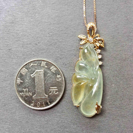 翡翠高冰种黄翡蝶恋花18k黄金钻石镶嵌 商品图5