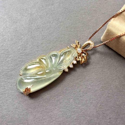 翡翠高冰种黄翡蝶恋花18k黄金钻石镶嵌 商品图0