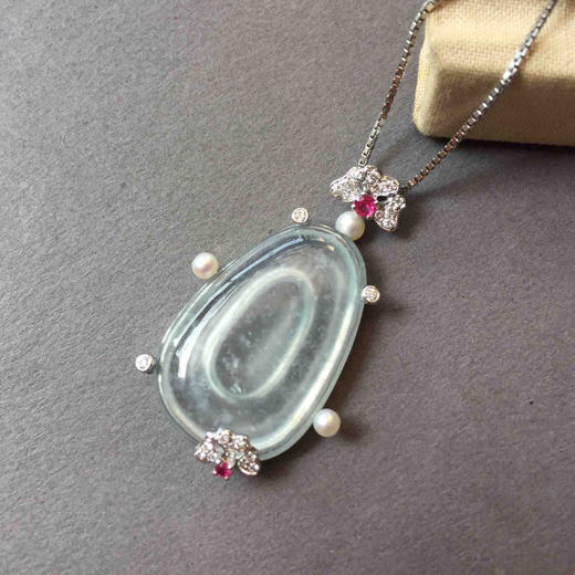 翡翠玻璃种雪花棉福在眼前18k白金钻石镶嵌 商品图6