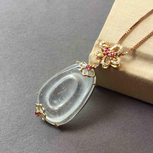 翡翠玻璃种雪花棉福在眼前18k黄金钻石镶嵌 商品图5