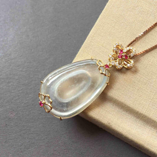 翡翠玻璃种雪花棉福在眼前18k黄金钻石镶嵌 商品图6