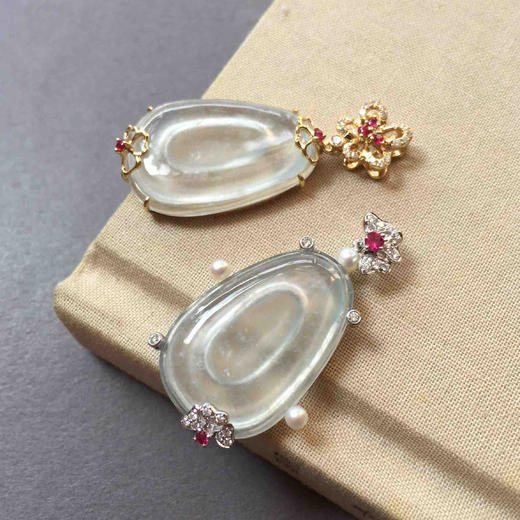 翡翠玻璃种雪花棉福在眼前18k白金钻石镶嵌 商品图8