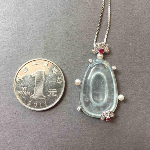 翡翠玻璃种雪花棉福在眼前18k白金钻石镶嵌 商品图7