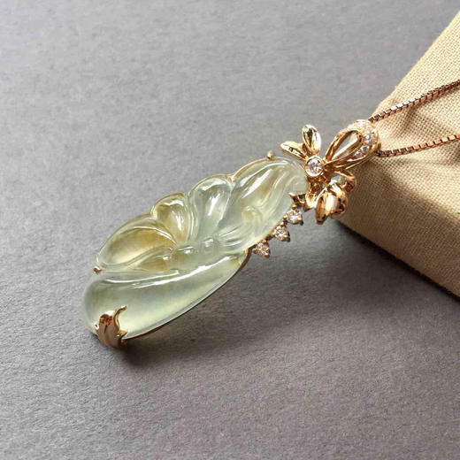 翡翠高冰种黄翡蝶恋花18k黄金钻石镶嵌 商品图1