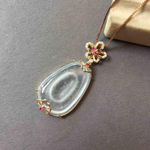 翡翠玻璃种雪花棉福在眼前18k黄金钻石镶嵌 商品图0