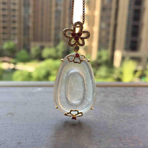 翡翠玻璃种雪花棉福在眼前18k黄金钻石镶嵌 商品图7