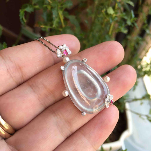 翡翠玻璃种雪花棉福在眼前18k白金钻石镶嵌 商品图2