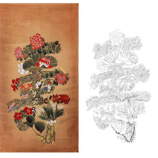 白描底稿工笔花鸟寿字花lq11