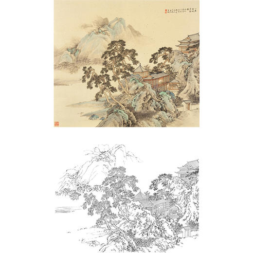 工笔山水白描底稿-斗方小品册页-李子牧-LQ16 商品图0