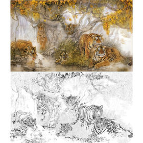 横幅工笔动物白描底稿-纪淑文-老虎-LQ06