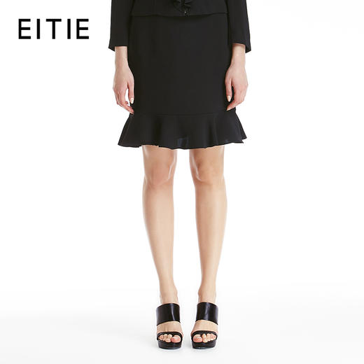 EITIE爱特爱春夏新款简约高腰百搭纯色荷叶边半身裙女包臀裙5306010 商品图1