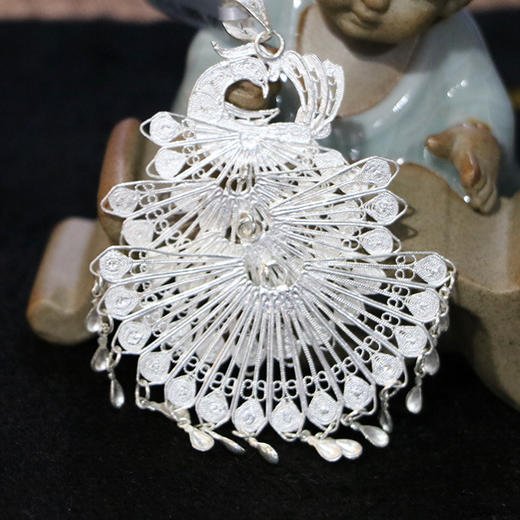 07100218土家银饰千凤银凤凰银饰吊坠重约187g