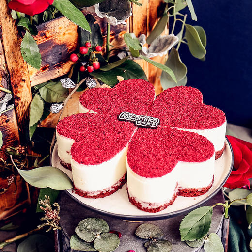 领券减70阿罕柏拉红丝绒心形四叶草慕斯蛋糕