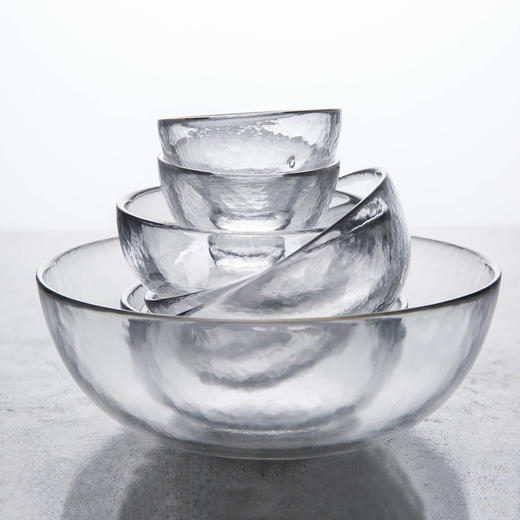 摩登主妇创意家用透明锤纹玻璃碗水果沙拉碗色拉碗大中小碗小茶杯1