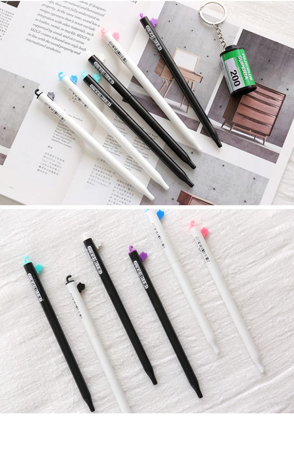 三年二班文具可爱猫咪按动中性笔按动水笔05mm黑色学生用签字笔