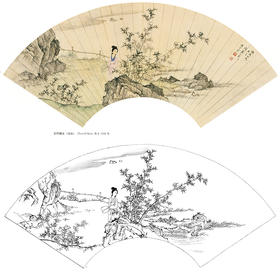 白描底稿-工笔扇面小品山水传统仕女人物陈少梅-《玉竹倩女》-多种白描尺寸可选-TS02