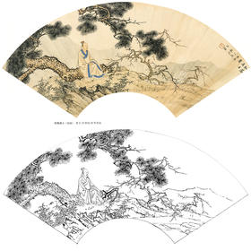 白描底稿-工笔扇面小品山水人物陈少梅-《松梅高士》-多种白描尺寸可选-TS07