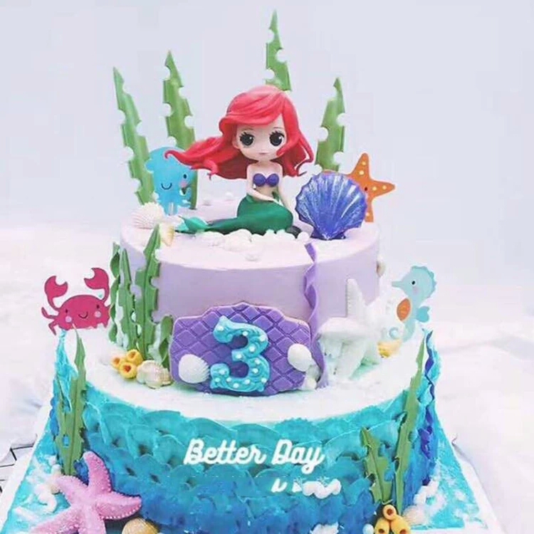 蛋糕摆件情景创意派对装饰生日烘焙用品美人鱼单个装