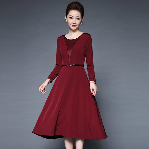 JS6340香云缎纯色大摆中长连衣裙（送腰带）（亏本清仓，bu退换） 商品图1