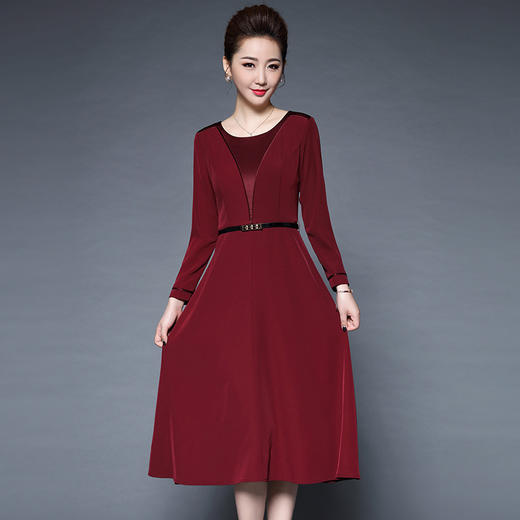 JS6340香云缎纯色大摆中长连衣裙（送腰带）（亏本清仓，bu退换） 商品图0