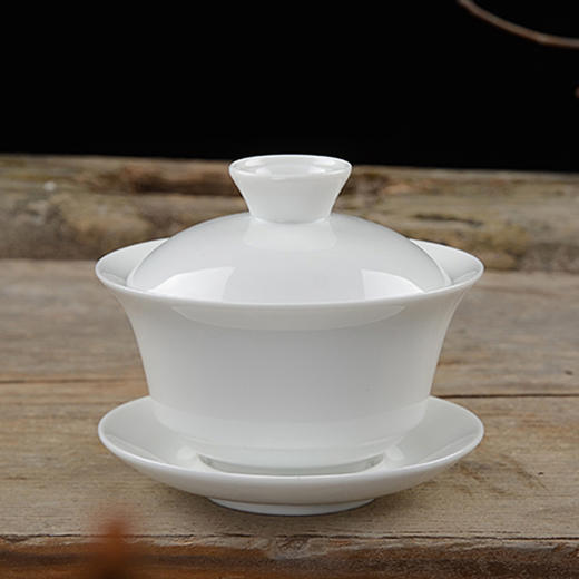 素瓷 高白盖碗 3.5茶备 润釉 德化白瓷 评茶盖碗 LOGO定制 商品图0