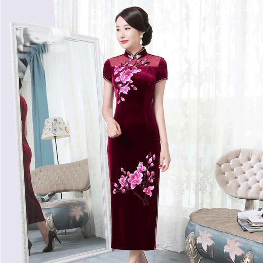 GY609-610丝绒新款改良刺绣长款旗袍 商品图3
