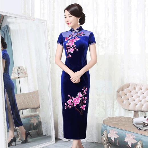 GY609-610丝绒新款改良刺绣长款旗袍 商品图2