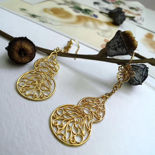 爱莎许愿工艺 金葫芦系列 金葫芦耳环 商品图3