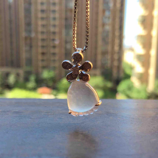 翡翠高冰种知足常乐18k白金钻石镶嵌 商品图7