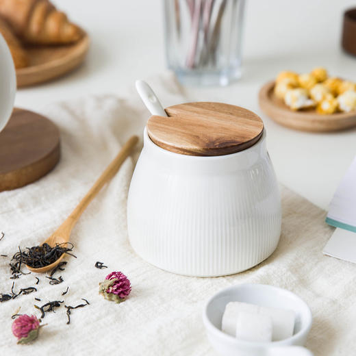 摩登主妇日式木盖系列陶瓷茶具家用茶壶茶杯杯架奶罐糖罐茶具套装1 商品图3