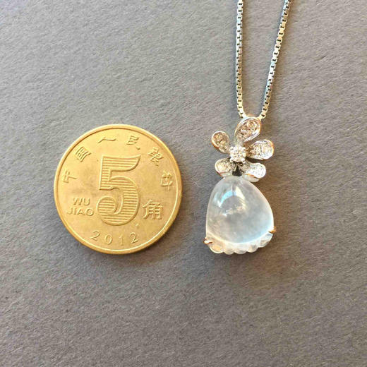 翡翠高冰种知足常乐18k白金钻石镶嵌 商品图2