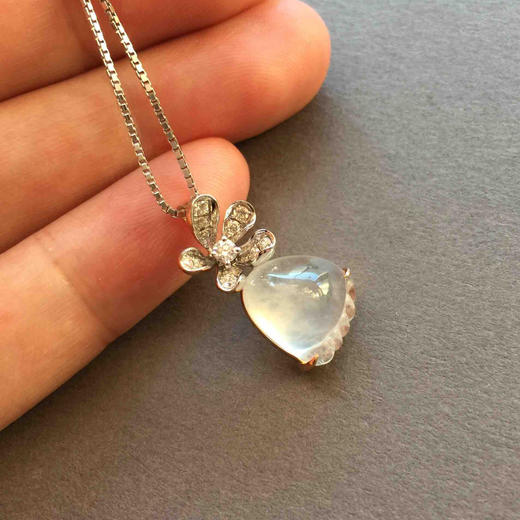 翡翠高冰种知足常乐18k白金钻石镶嵌 商品图5