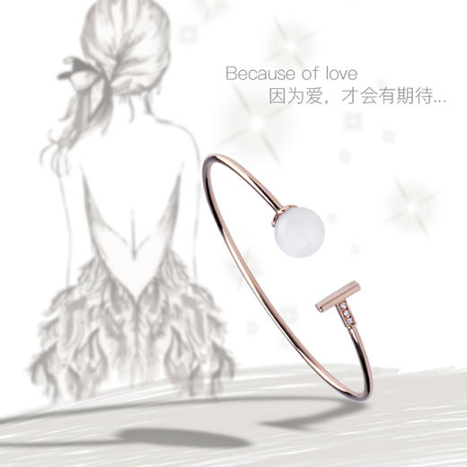 18k玫瑰金和田玉（白玉）玉珠手镯--心若相知·期待 商品图2