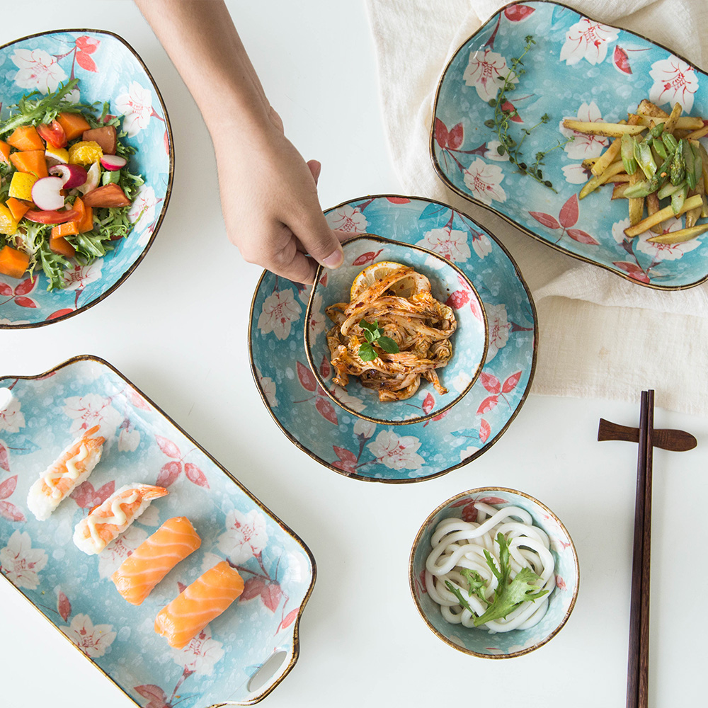 摩登主妇创意日式玉兰花手绘陶瓷餐具米饭碗汤碗面碗家用菜盘鱼盘1
