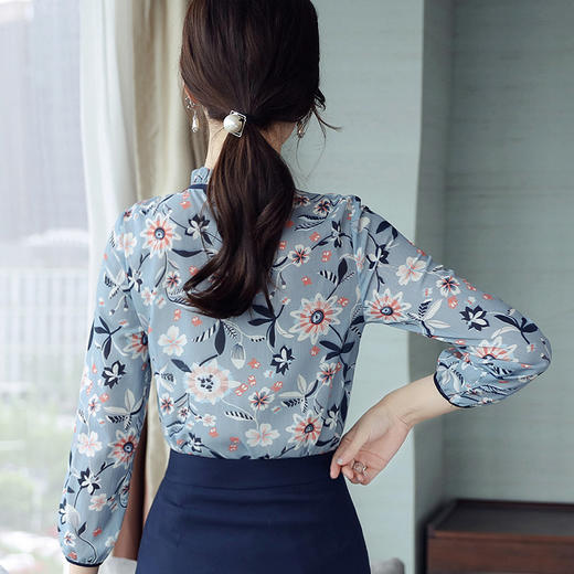 寒冰紫雨长袖秋装女款系带雪纺衫长袖修身打底衫上衣服小衫aaa2689