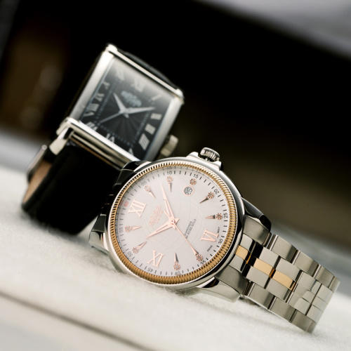 arsa18k玫瑰金真钻机械表货号120900