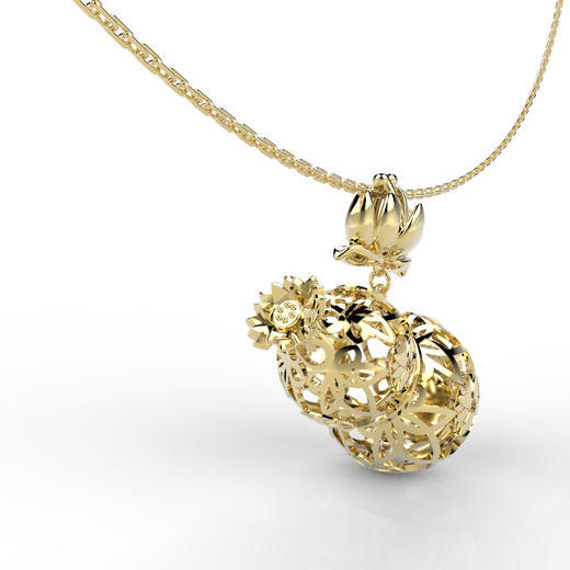爱莎许愿工艺 金葫芦系列 金葫芦莲花项链 商品图1