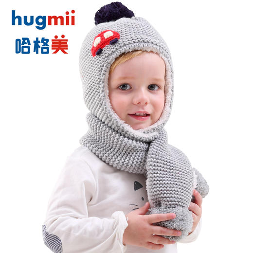 【特价售空不补】hugmii儿童帽子围脖护耳帽勾花图案套装 商品图2