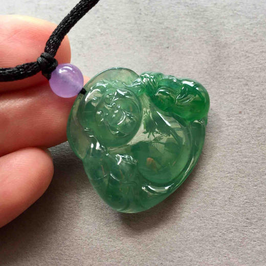 翡翠冰种满绿阳绿俏色弥勒佛 商品图6