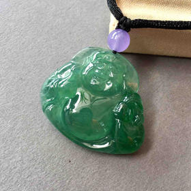 翡翠冰种满绿阳绿俏色弥勒佛