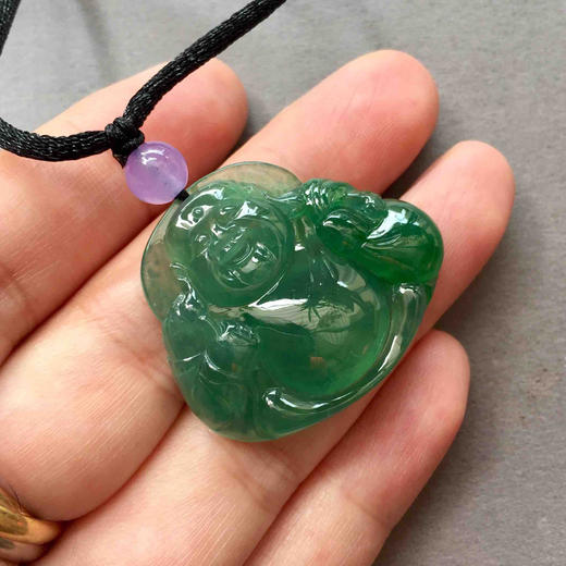 翡翠冰种满绿阳绿俏色弥勒佛 商品图5