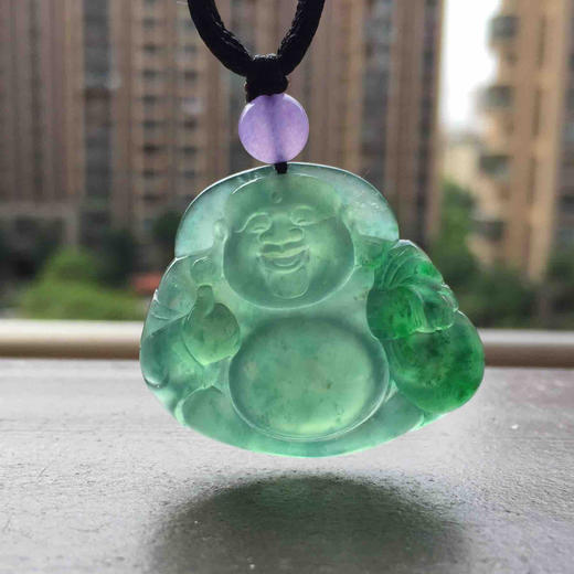 翡翠冰种满绿阳绿俏色弥勒佛 商品图8