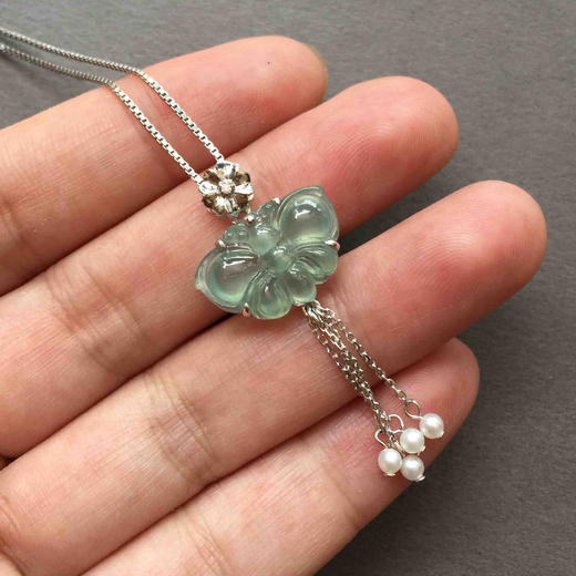 翡翠高冰种蓝水蝴蝶吊坠 商品图6