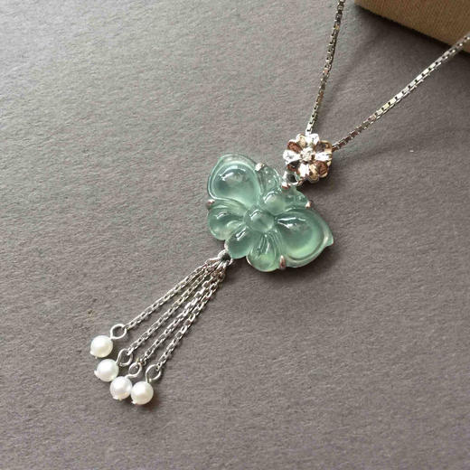 翡翠高冰种蓝水蝴蝶吊坠 商品图0