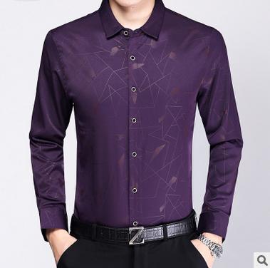 【服饰鞋包】秋季新款男式长袖衬衫时尚休闲中年男士碎花薄款免烫衬衣男装 商品图3