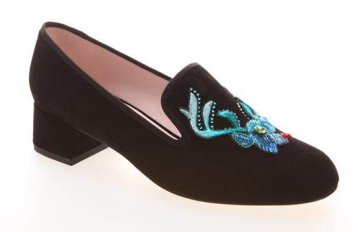 sheme鹤鸣  女士手工刺绣羊反绒深口单鞋  黑色 商品图1